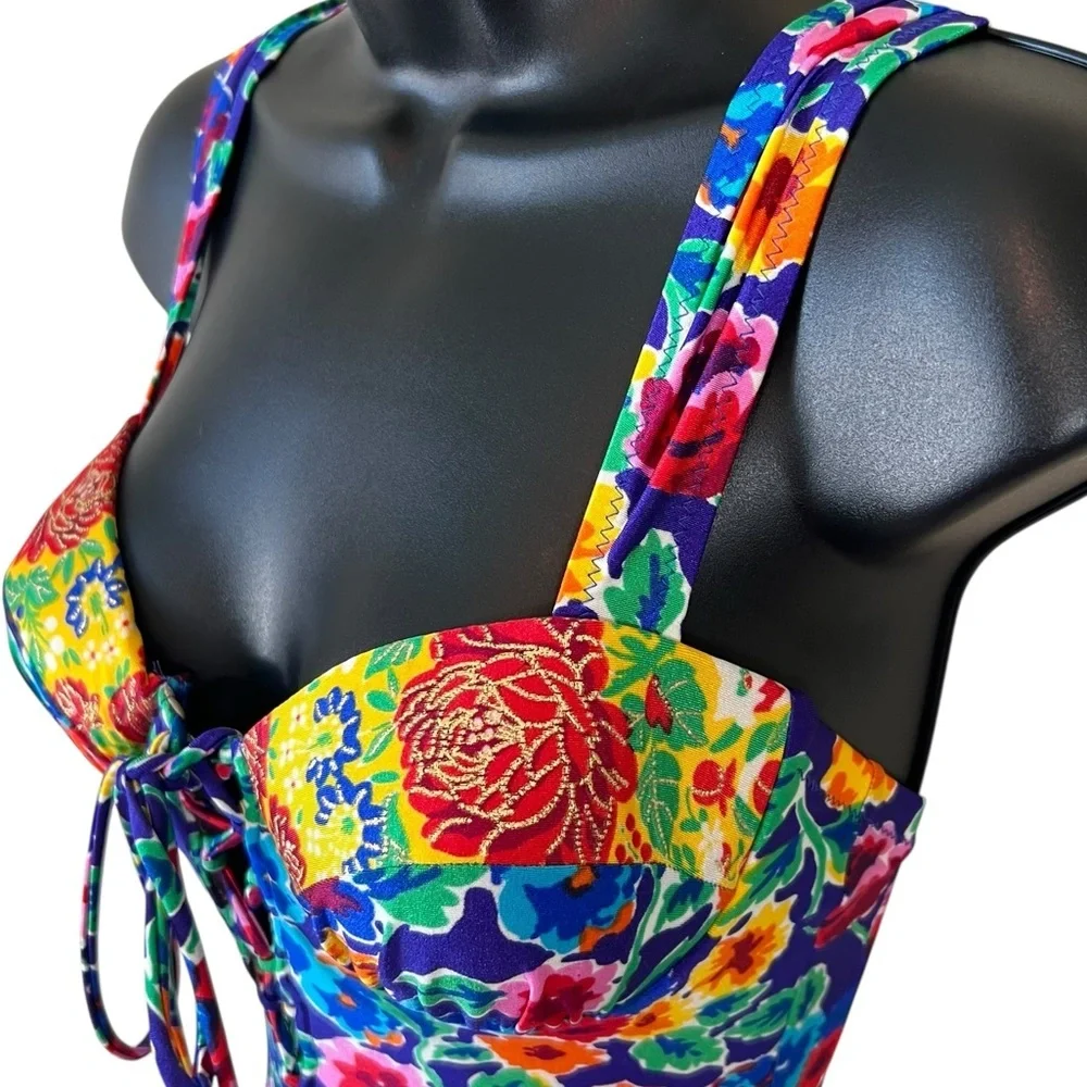 Gottex Sak’s Fifth Avenue Floral Corset Underwire Couture Designer Swimsuit